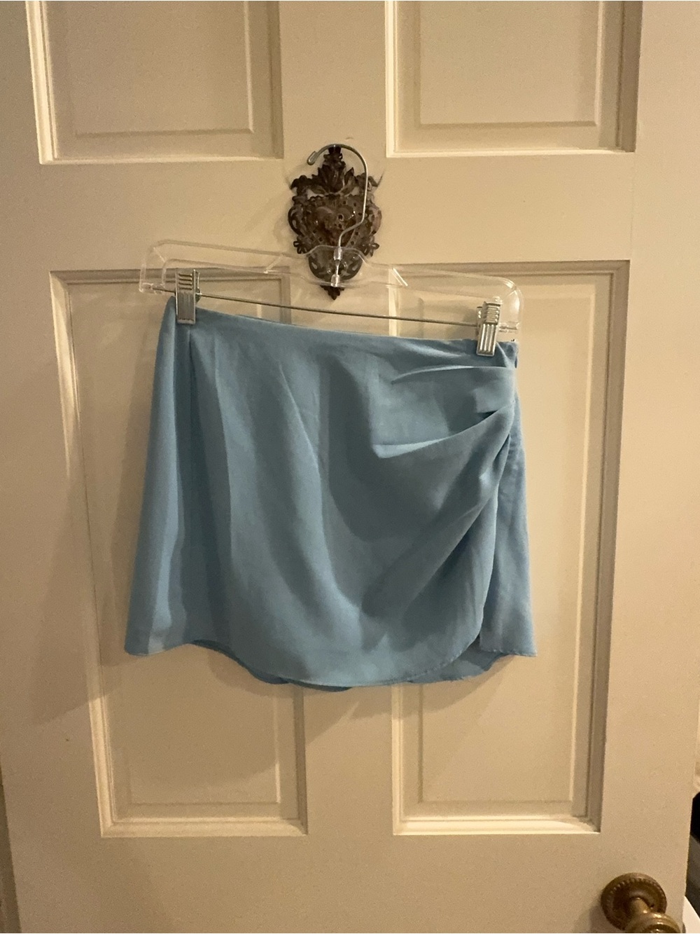 American Threads Light Blue Draped Mini Skirt